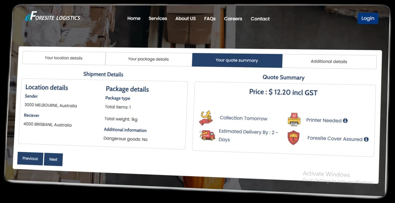 Quote Summary & Shipment