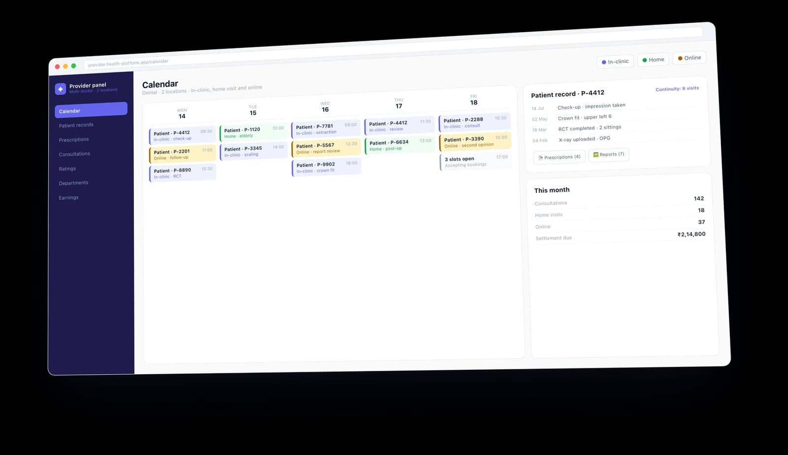 Provider Panel — Calendar & Records