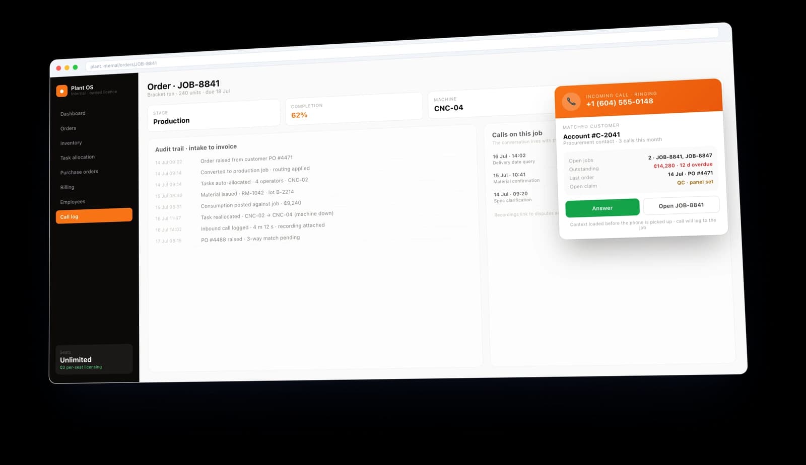 VoIP Screen-Pop with Order Context