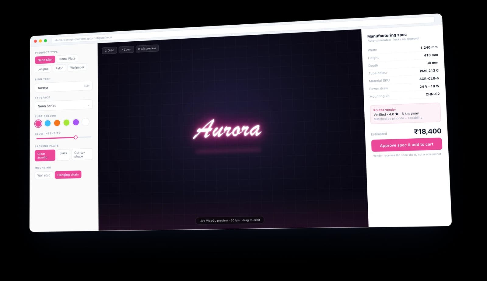 3D Neon Sign Configurator