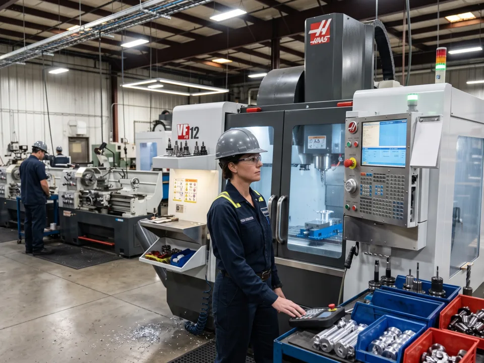 Factory floor with CNC machines