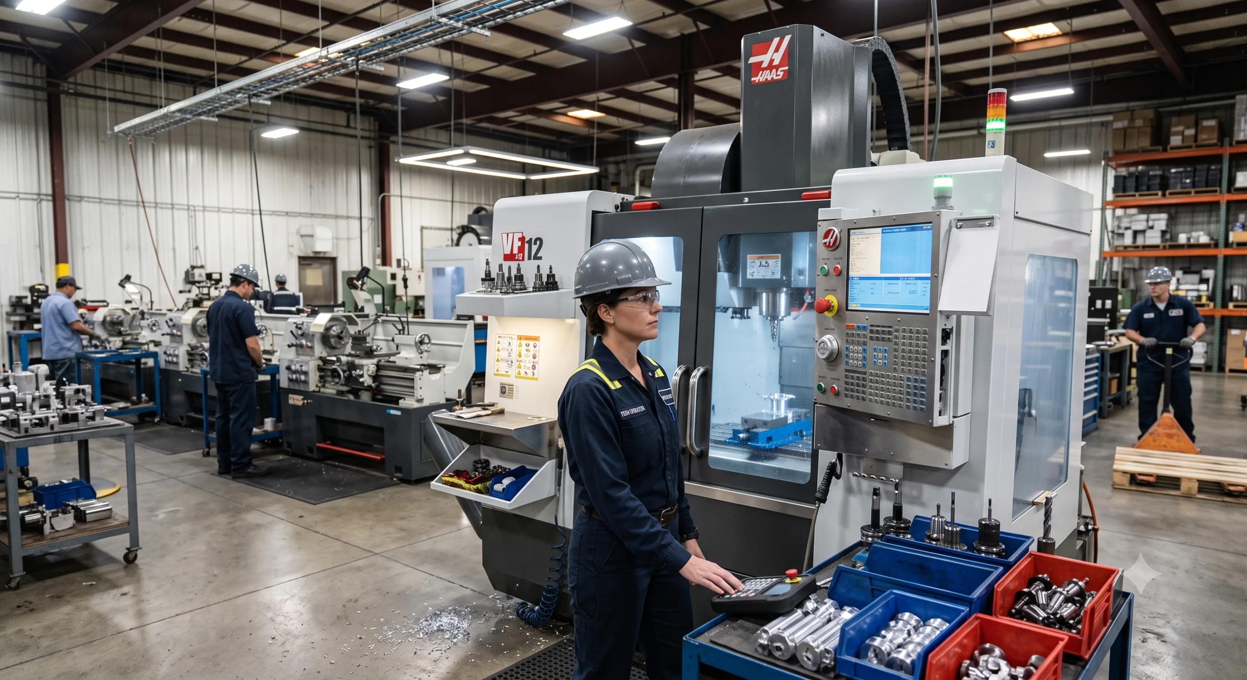Factory floor with CNC machines